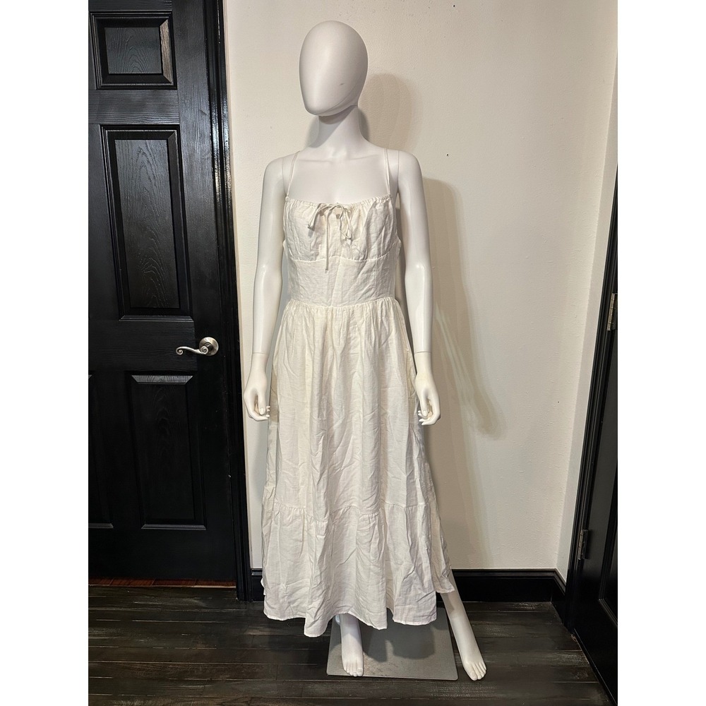 All In Favor Ivory Tiered Midi‎ Dress Smocked Back Tie Front XL LD47804-001